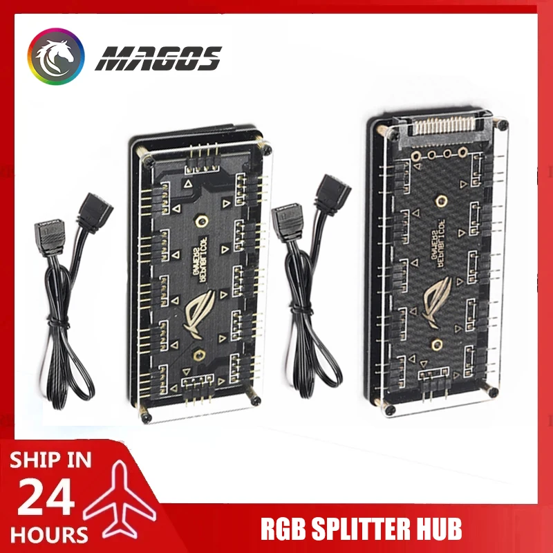 

Computer RGB HUB Splitter 1-10 5V 3Pin / 12V 4Pin Distributer for PC Gamer Cabinet Fan & LED Light M/B AURA SYNC