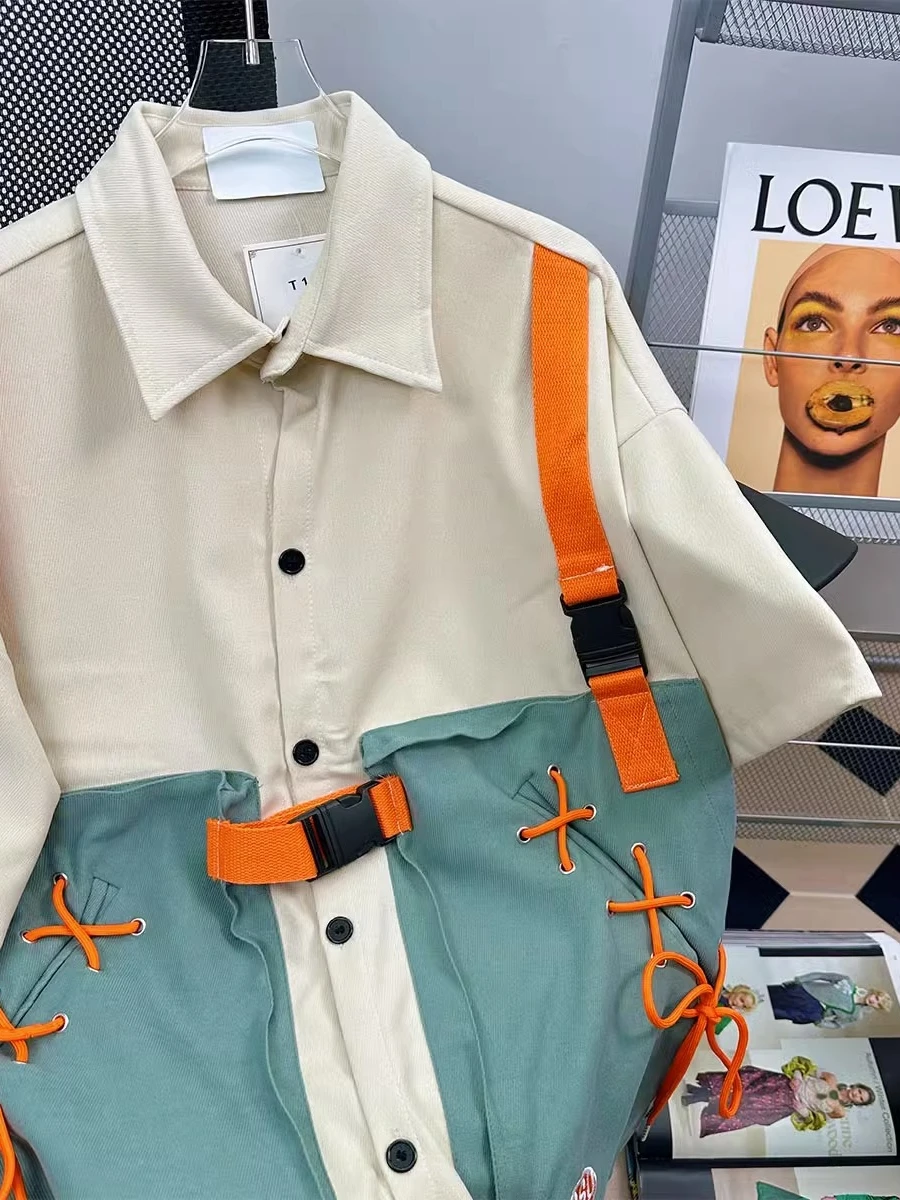 

Модная рабочая одежда в стиле хип-хоп irt ort Sve ex Summer Personali Small ence Top Knot Rope Binding Cotton 00%