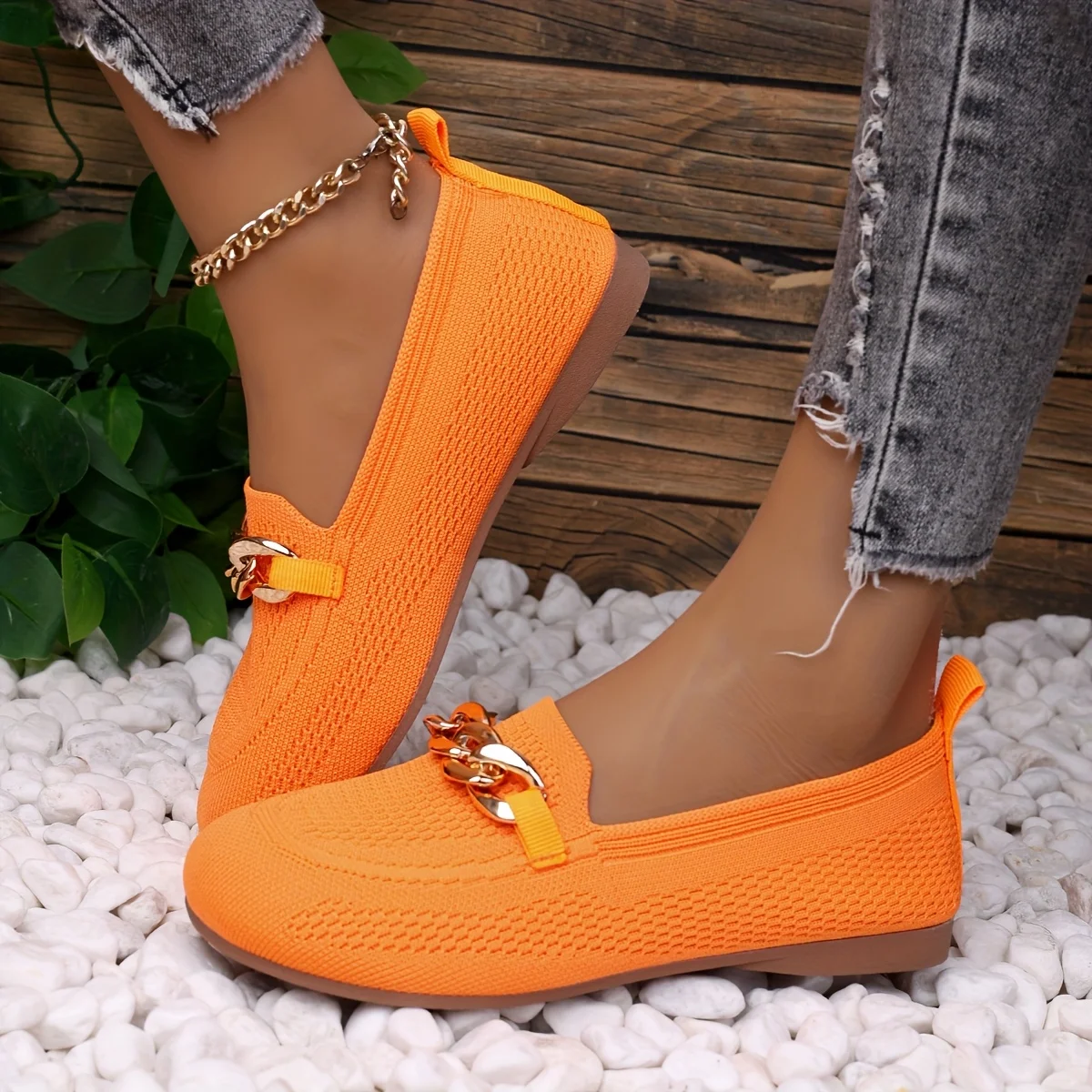 برتقالي لامع ماري جينس | راحة سهلة الارتداء، نعل غير قابل للانزلاق | إبزيم سلسلة لطيف وملابس لجميع المواسم. #2