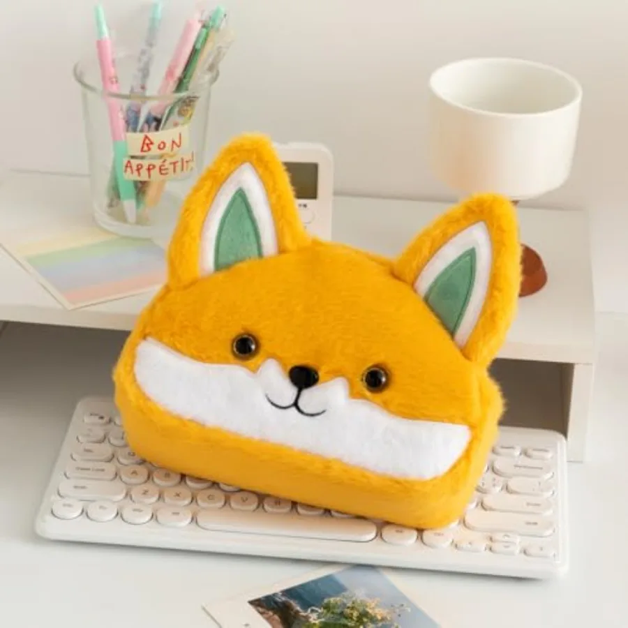 

Cute Pencil Case Pen Bag Makeup Bag Case Box Stocking Stuffers Vivid Creative Animal Fox Cartoon Large Capacity Plush Fluffy Zi