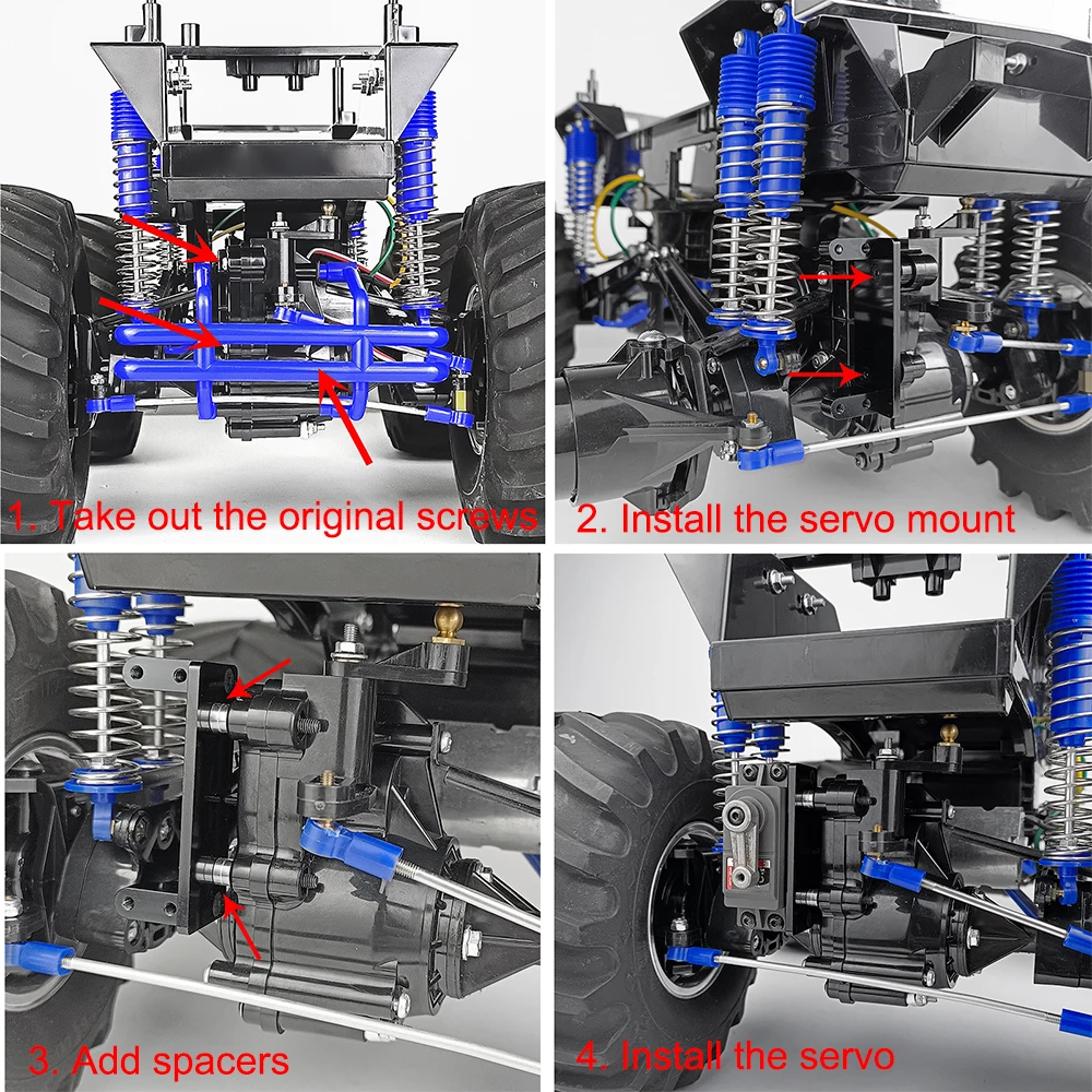 Podpora stała do montażu serwomechanizmu ze stopu aluminium YEAHRUN dla Tamiya 1/10 Clod buster 4 × 4 × 4 Monster Truck części zamienne modelu