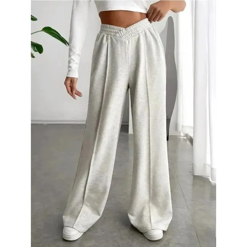 Large Size Summer Women\'s High Waisted Wide Leg Pants Fashionable Versatile Solid Color Wide Leg Pants Casual Sports Pants