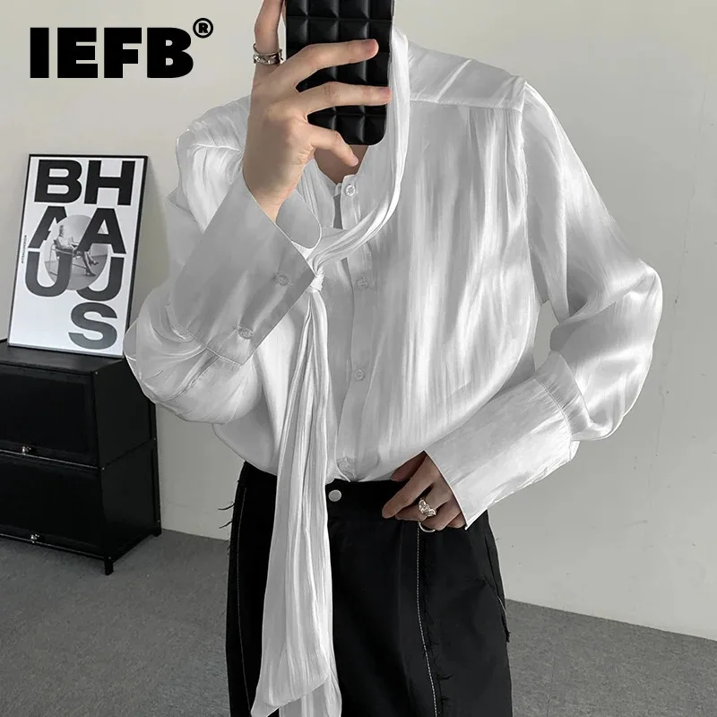 

IEFB New Korean Style Men's Shirts Loose Lace-up Pleated Tops Single Breasted Pullover Male Clothing Autumn Trend 2024 12C847