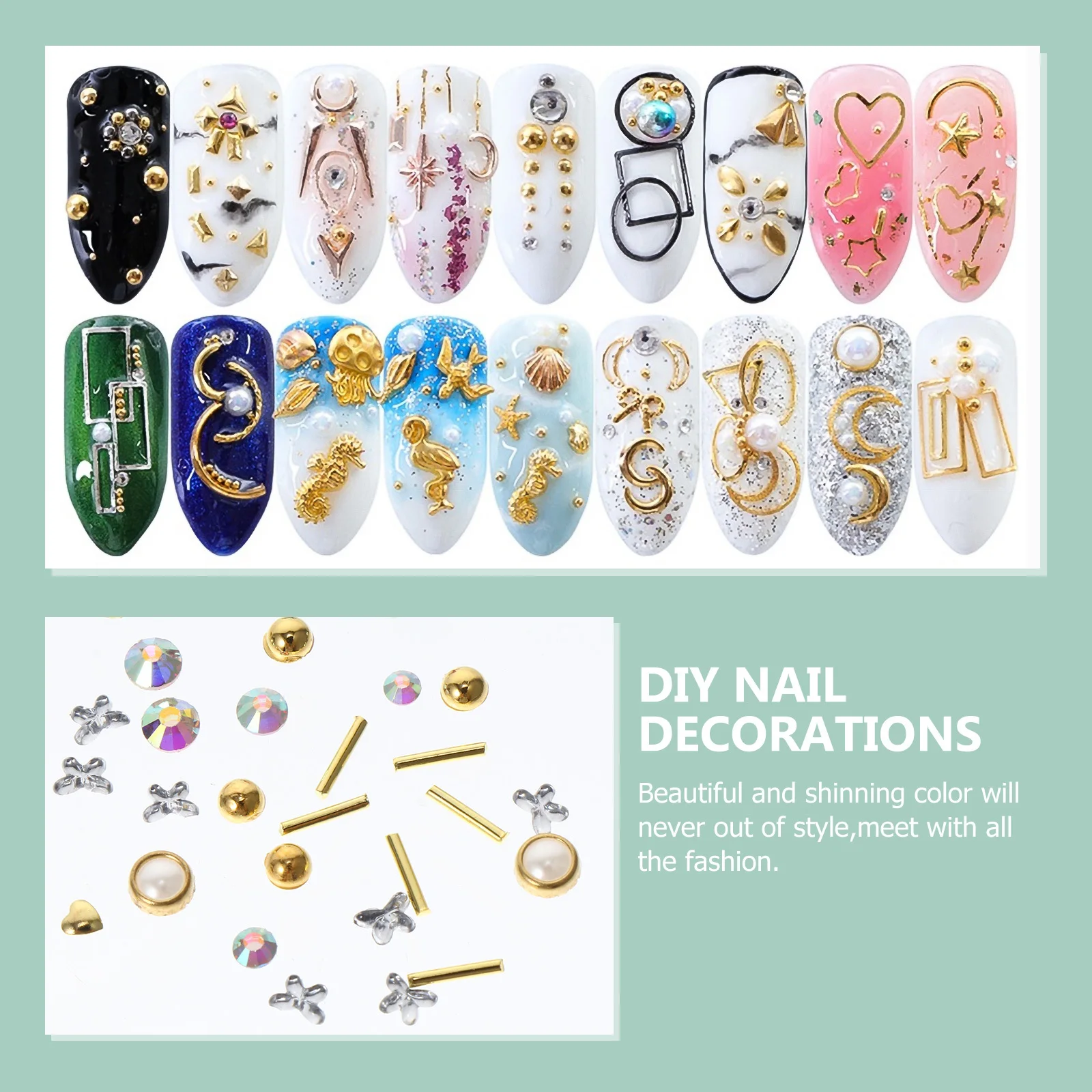 

9 Boxes DIY Nail Art Charm Decorations Nail Studs Rivet Manicure Accessories Salon Supplies Manicure Decoration
