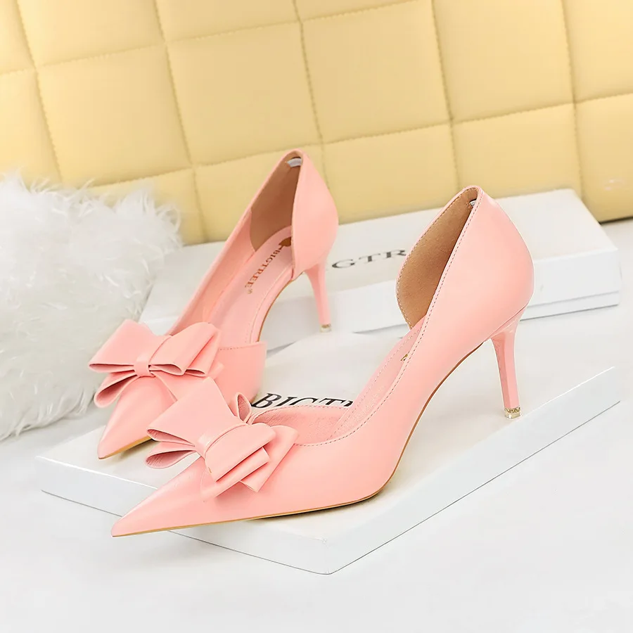 

Korean Version Slimming Beauty Shoes With Thin High Heels Shallow Mouth Pointed Side Hollowed Out Tie Women Pumps туфли женские