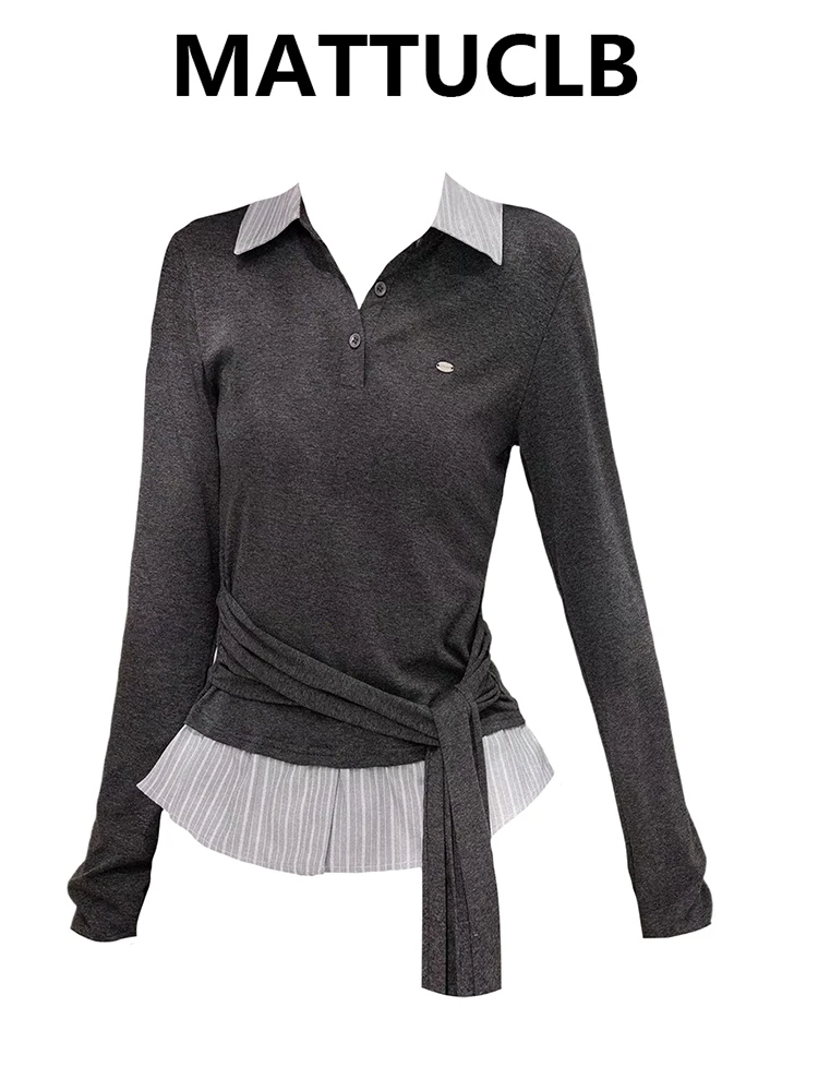 

2200, осень-зима, женский топ из двух предметов, корейская эстетичная футболка с длинными рукавами 2000-х годов, футболки в консервативном стиле Y2k, винтажный дизайн, новинка