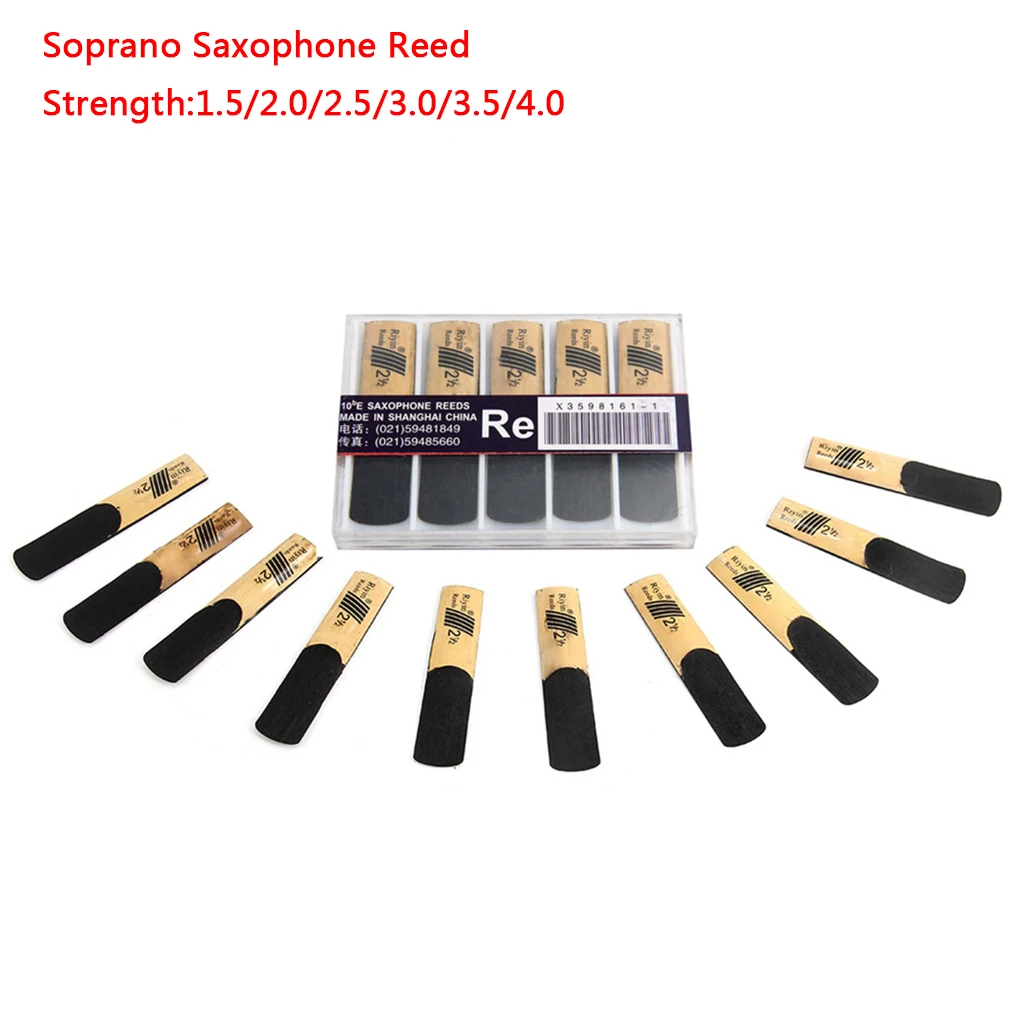 10pcs Soprano Saxophone Reed Sax Reed ชุดกล่องเก็บเครื่องดนตรีอุปกรณ์เสริม,1.5 Strength