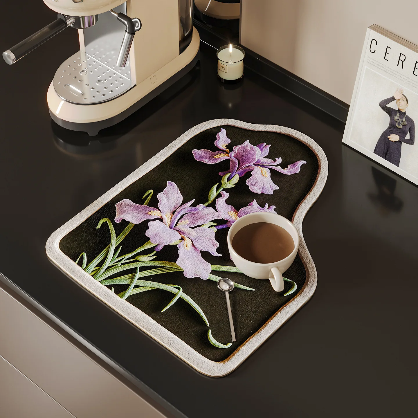 Retro Kitchen Draining Mat Countertop Water-absorbing Non-slip Pad Coffee Machine Kitchen Sinks Tabletop Heat-insulating Tea Mat