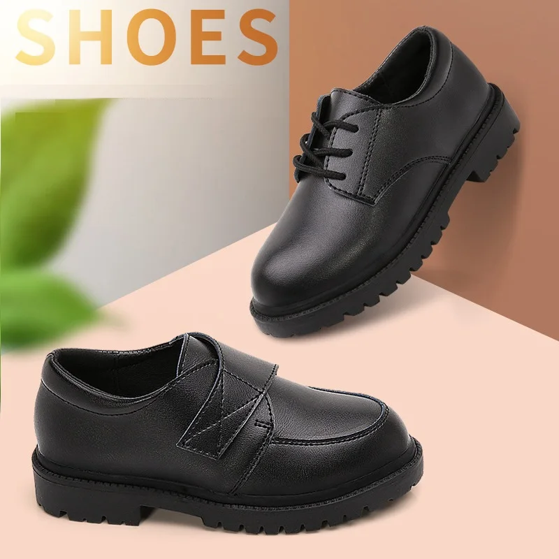 2022 New Children\'s Leather Shoes British Style School Performance Kids Wedding Party Shoes Black Casual Children Shoes for Boys