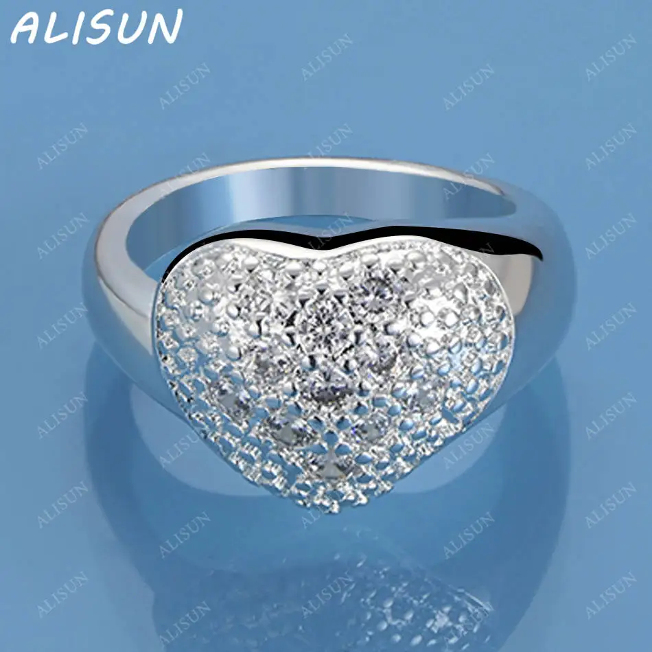 

ALISUN 925 Sterling Silver Zircons Heart Fine Ring For Women Fashion Jewelry Charm Grace Wedding Engagement Accessories