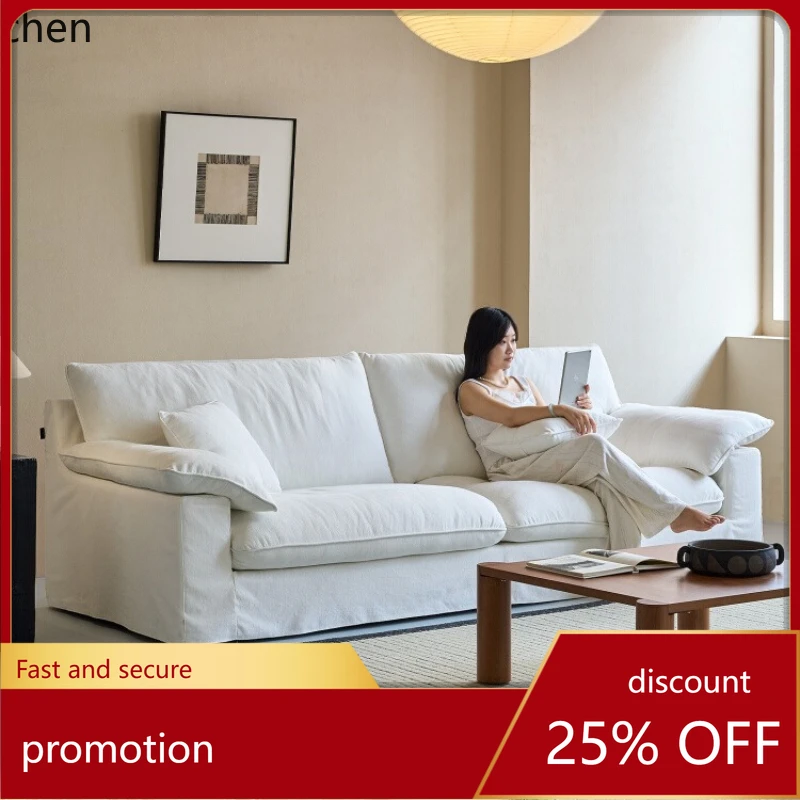

ZML sofa cotton and linen removable and washable cream wind living room down sofa small apartment