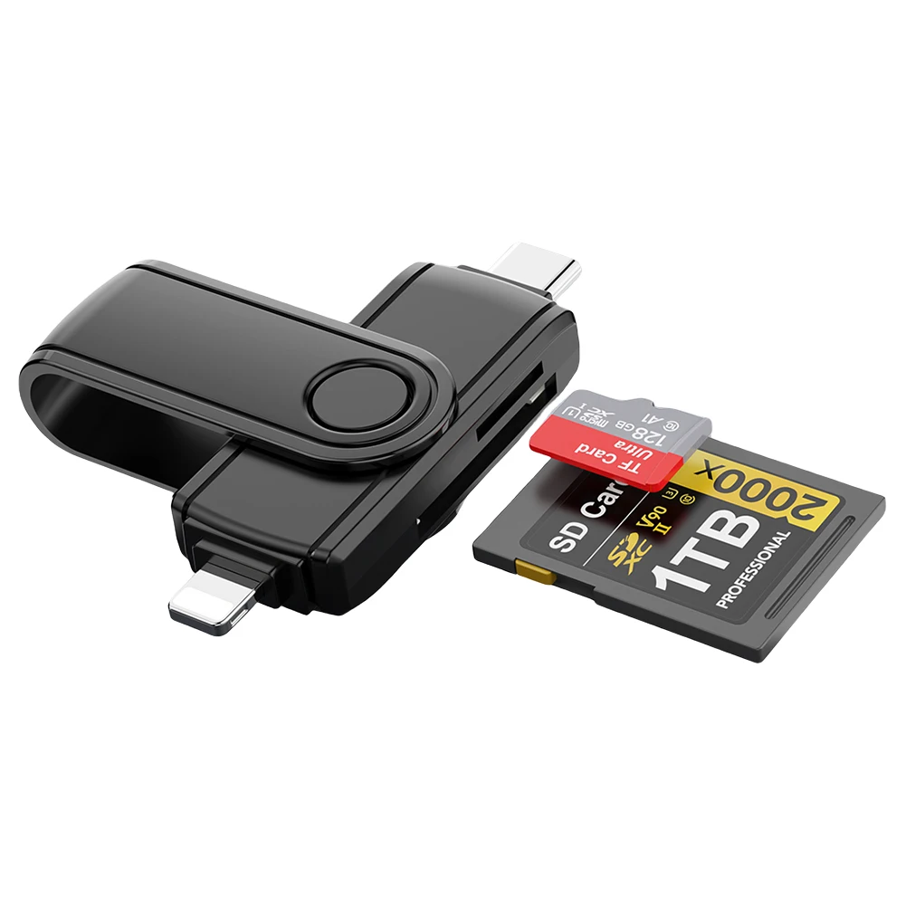 

2 в 1 USB C 8Pin SD кардридер Plug and Play SD/TF адаптер для карт памяти USB 3,0 Micro SD/SD адаптер для iPhone 15 iPad Mac