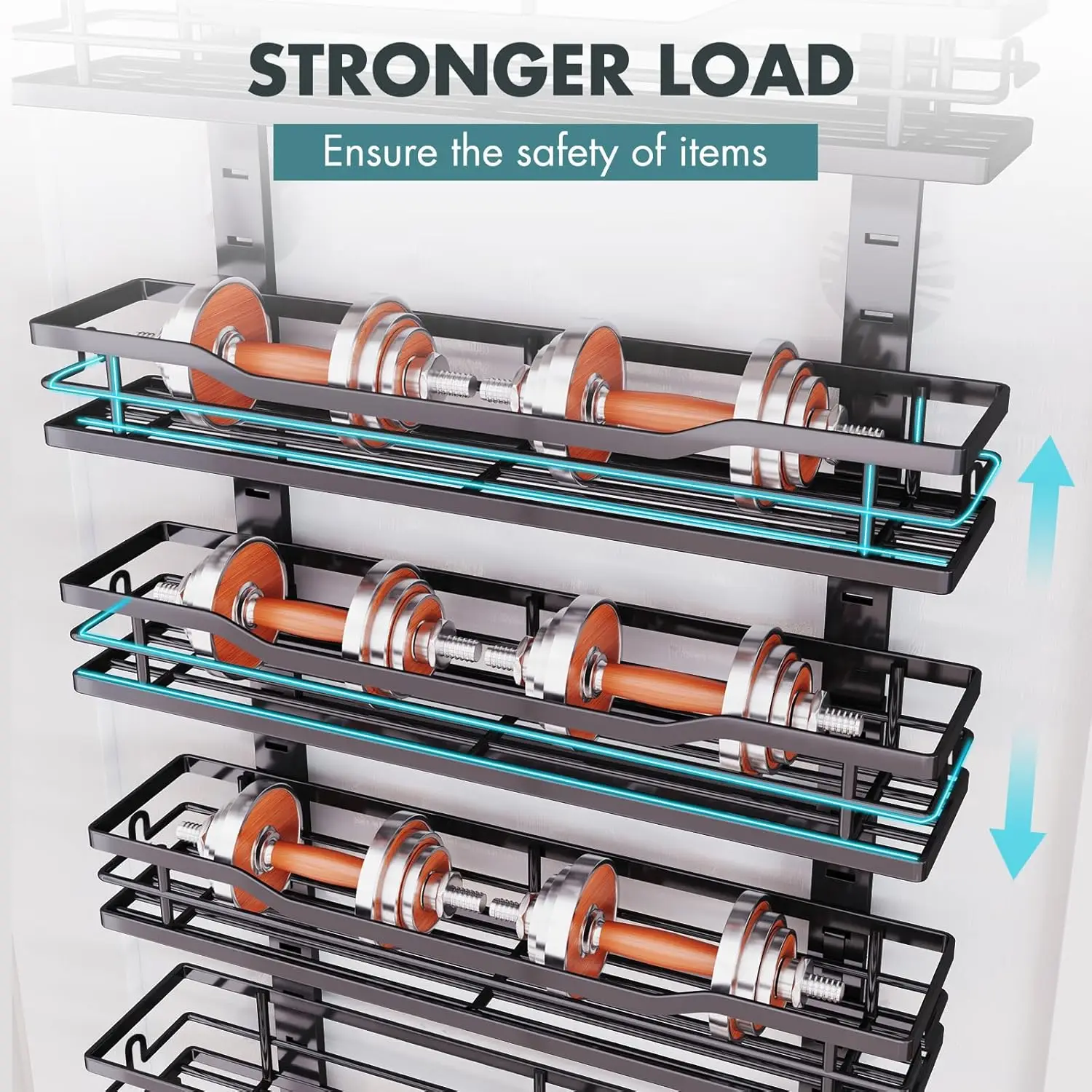 منظم مخزن فوق الباب، منظم فوق الباب مكون من 6 طبقات مع سلة قابلة للتعديل، رف توابل خلفي للباب (أسود)