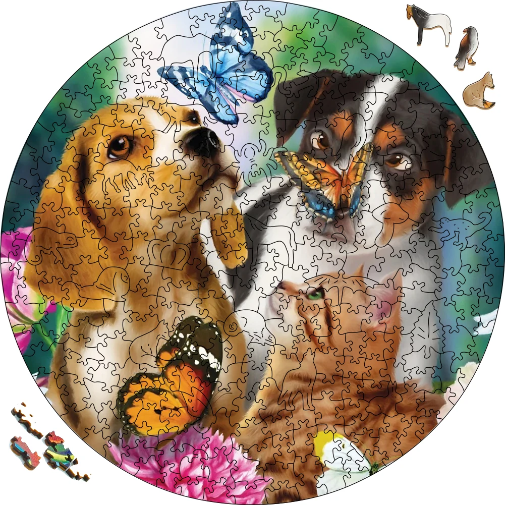 Puzzle 3D animaux en bois pour enfants et adultes, chiens et papillons, jeux de société, jouets de fête