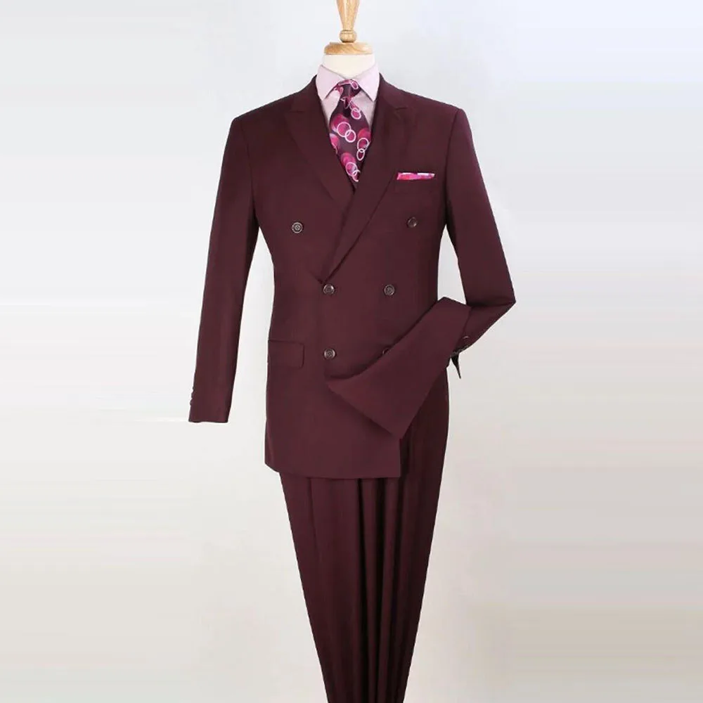 

Red Men Suits High Quality Peak Lapel 2 Pieces Jacket Pant Double Breasted Formal Occasion Customize Male Clothing Fashion