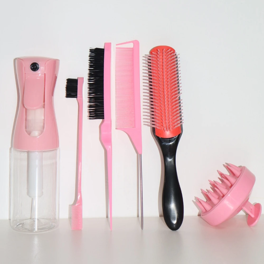 مجموعة فرش مشط الشعر مكونة من 11 قطعة، زجاجة رذاذ دقيقة للضباب، فرش شعر لامعة للظهر، مدلك فروة الرأس الناعم، حلقة شعر، مشبك شعر بتلات #2