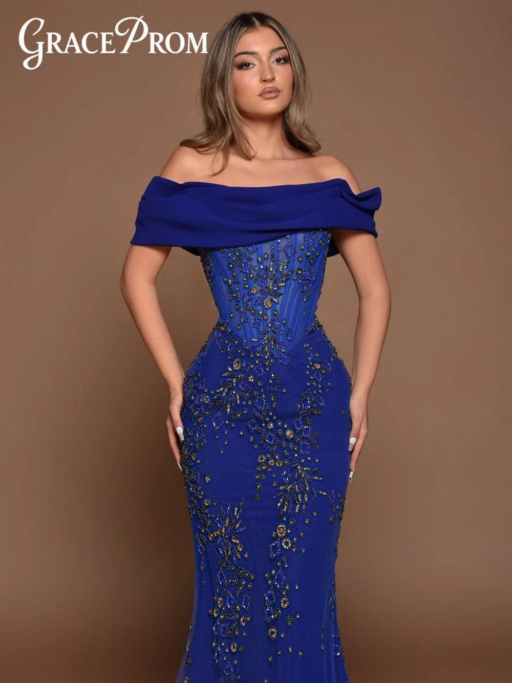 

Великолепное вечернее платье GraceProm с открытыми плечами, торжественное ковровое платье с бисером, роскошное вечернее платье трапециевидной формы длиной до пола