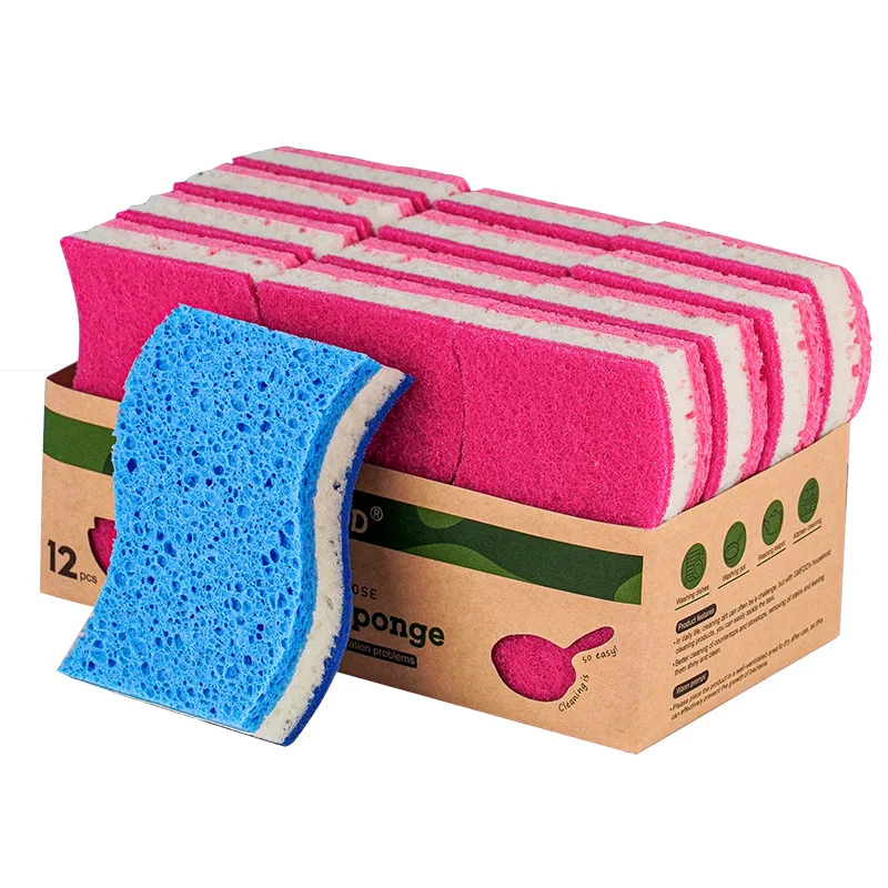 

12pcs Colorful Wood Pulp Cotton Sponge Scrubber | Heavy-Duty Emery Sponge Pad for Kitchen Dish & Pot Cleaning