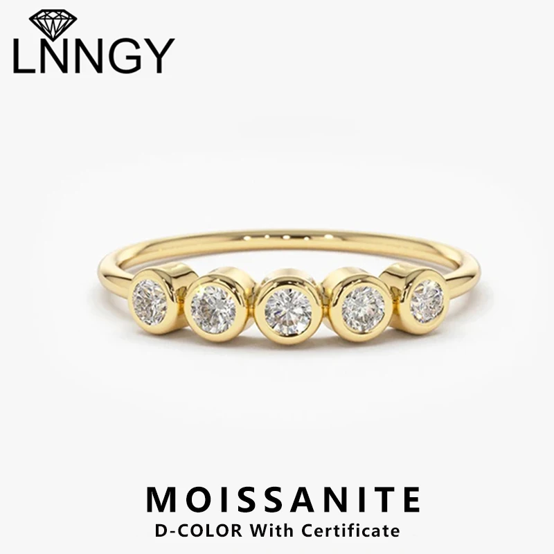 

Lnngy 3MM Moissanite Bezel Ring Certified Original 925 Sterling Silver 5 Stones Wedding Band For Women Laidies Sparkling Jewelry