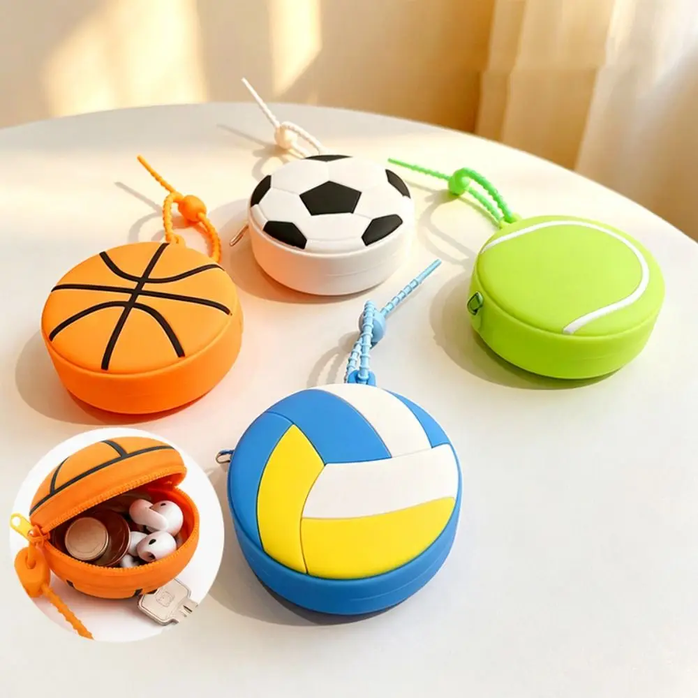 Trendy Creative Sporty Ball Shaped Coin Purse Waterproof Silicone Mini Ball Shaped Pouch Cartoon Tennis Earphone Bag