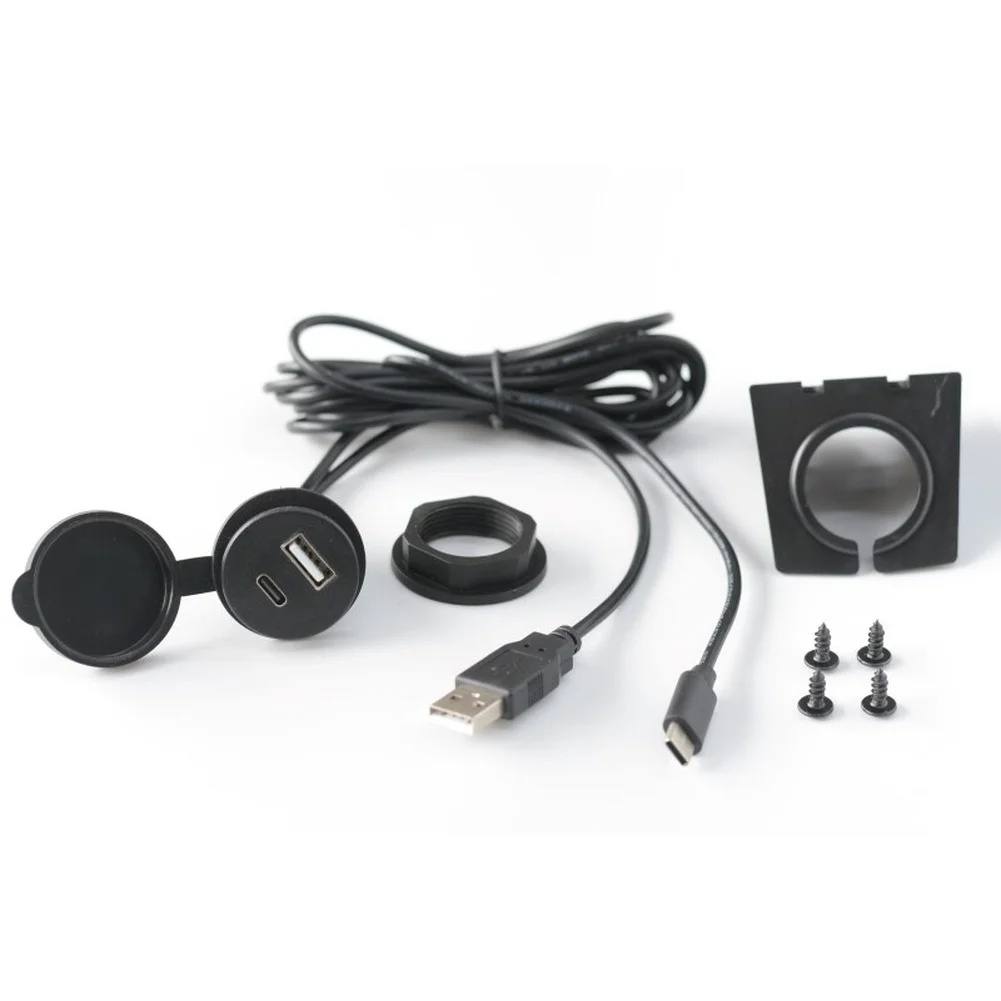 150cm Flush Mount Waterproof Extension Cable USB Male to USB A + Female for Car Motorcycle RV Audio Wiring 150cm