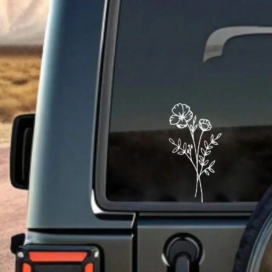 1pc Wild Flower Car Sticker, Suitable For Car Window, Laptop Back, Computer, Luggage, Car Parts, Car Line Drawing Sticker, view 6