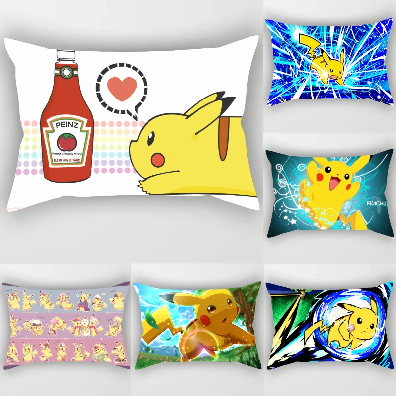 

Pokemon Pikachu Charizard Squirtle Bulbasaur Anime Peach Skin Velvet Printed Pillowcase Decorative Pillow Accessories Kids Gifts