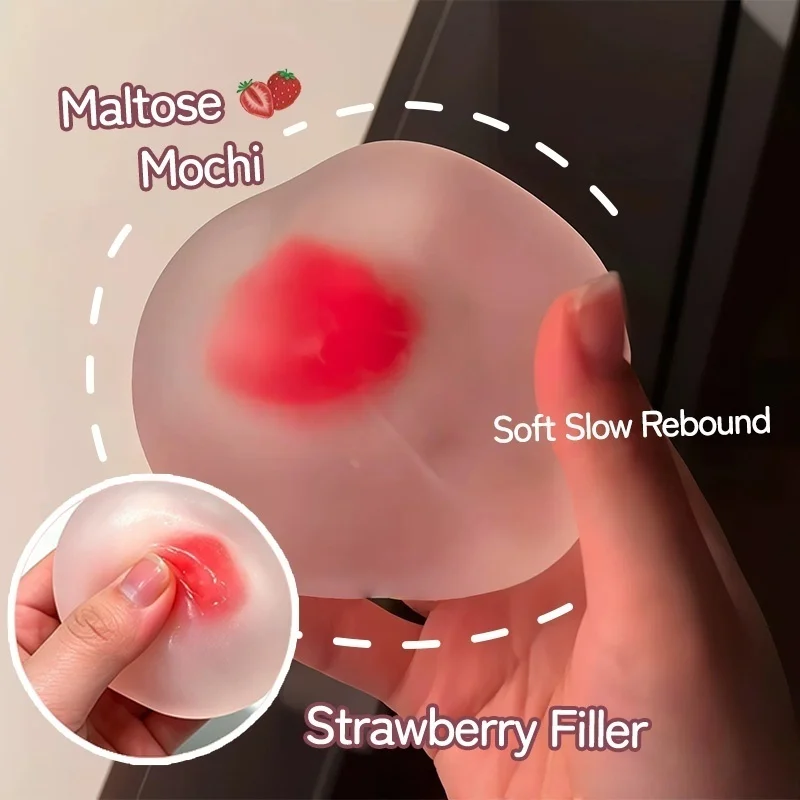 Juguetes Sensoriales Antiestrés de Mochi de Fresa, Lindos, de Rebote Lento, Rellenos de Maltosa, para Descompresión Manual y Alivio de la Ansiedad