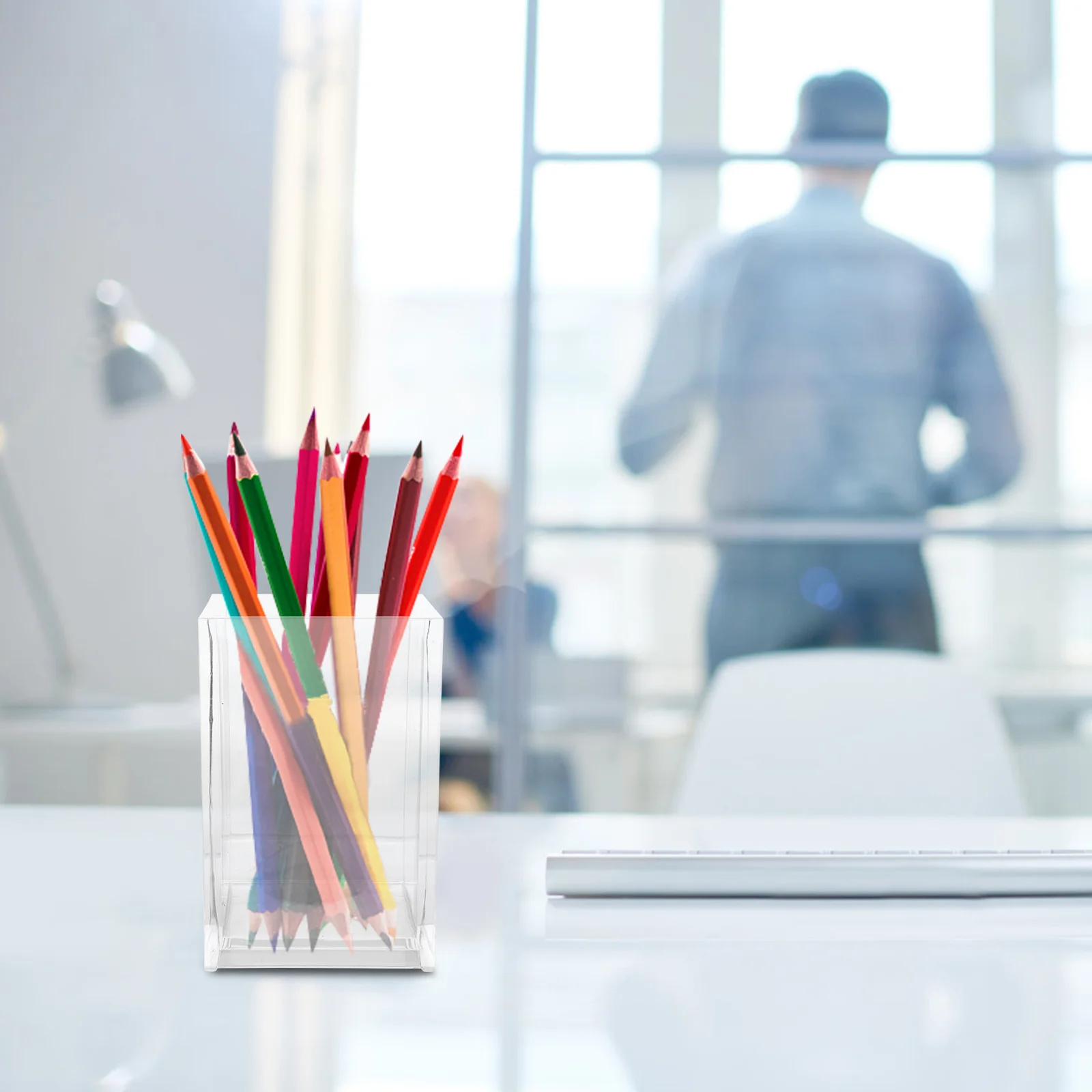 2 قطعة حامل قلم أكريليك شفاف منظم قرطاسية حاوية تخزين متعددة الأغراض حامل فرشاة سطح المكتب وعاء قلم رصاص للمكتب