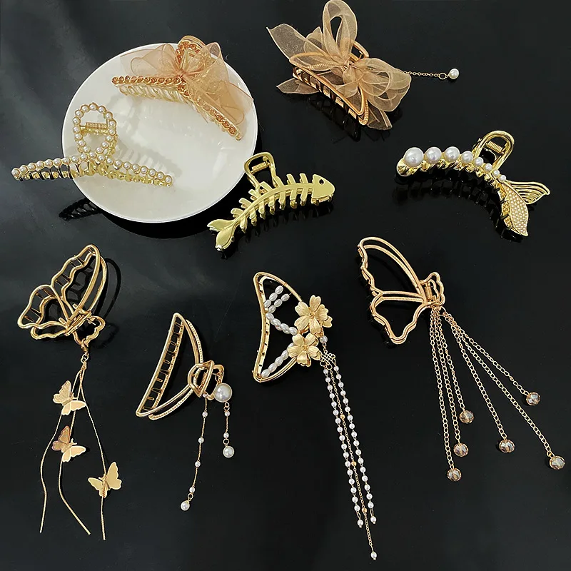 Fashion Metal Pearl Hair Claw For Women Gold Color Crab Hair Clip Girls Elegant Geometric Hairpin Korean Hair Accessories