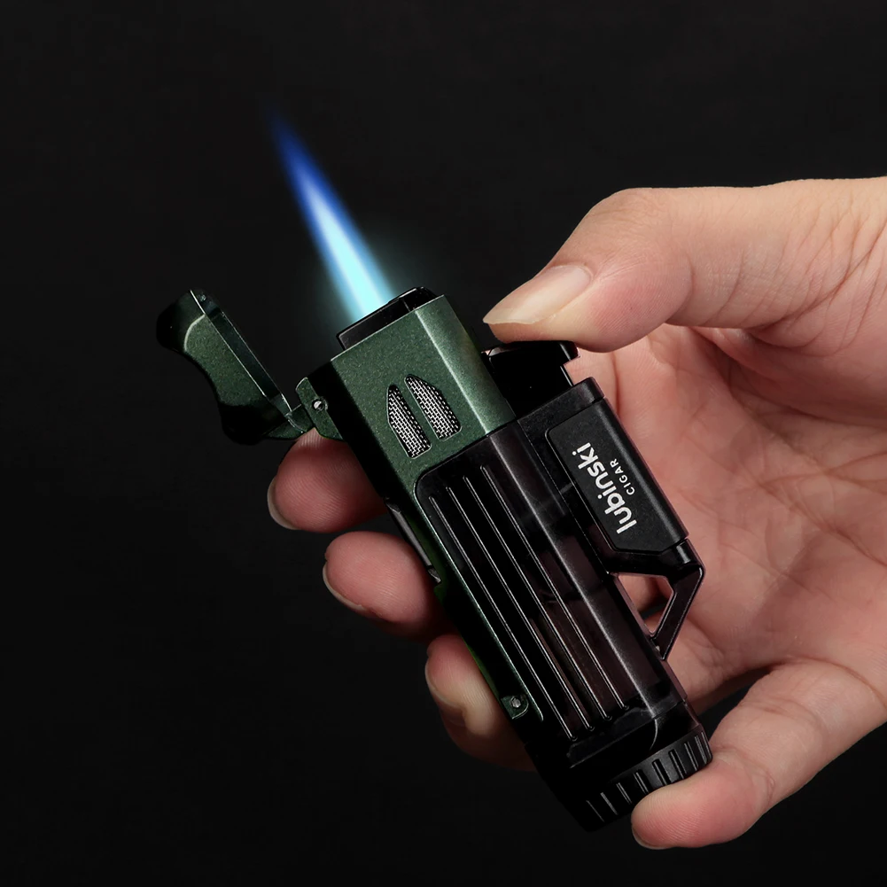 

Lubinski Lighter With Needles Cigar Punch Metal PVC Butane Gas 1 Jet Torch Cigar Lighters With Gift Box