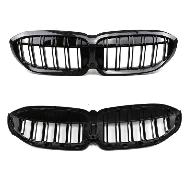 2Pcs Car Style Gloss Black Front Kidney Double Slat Grill Grille for BMW G20 G21 G28 3 Series M3 330i M340i 2020 2021 2022