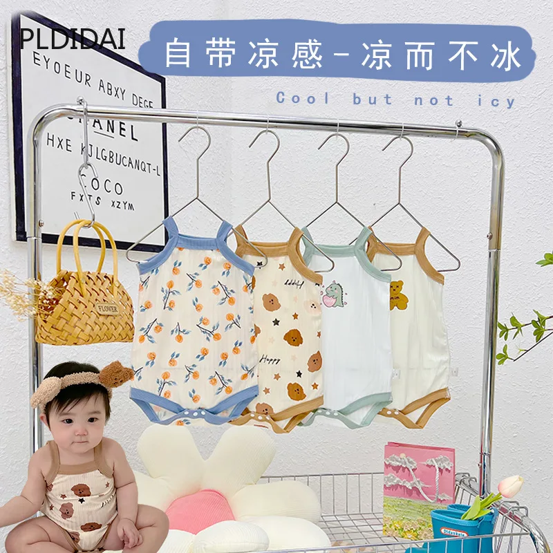 New baby onesie pajamas sleeveless summer thin boys and girls Haka ice silk clothes children sling newborn clothes