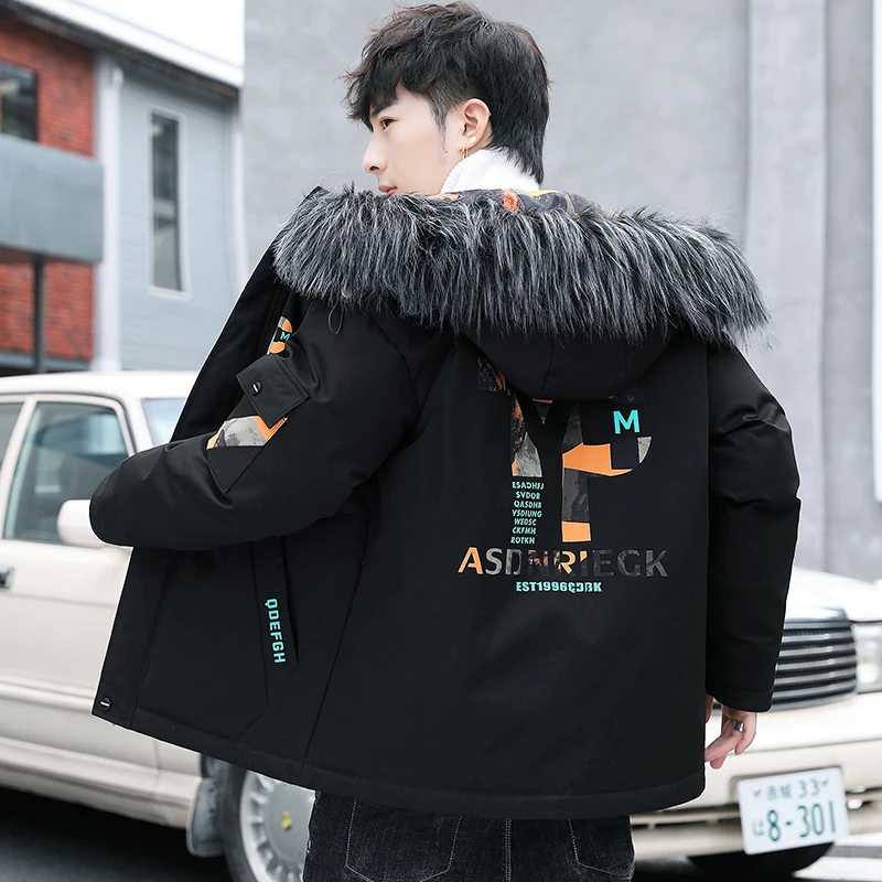 

Autumn Winter Parkas Nice Fashion Men's Fur Hooded Cotton-Padded Jackets Korean Youth Slim Casual Outwear Thick Warn Down Coats