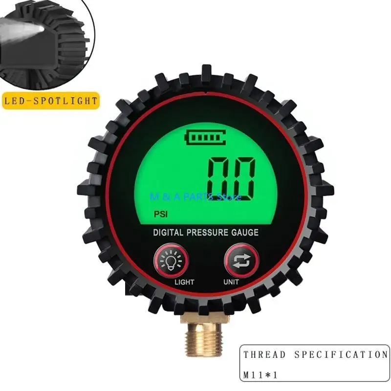 

U1JF Glow Dial Tire Inflator Pressure Gauge M11 Easy Read LCD Display 0.1 Resolution