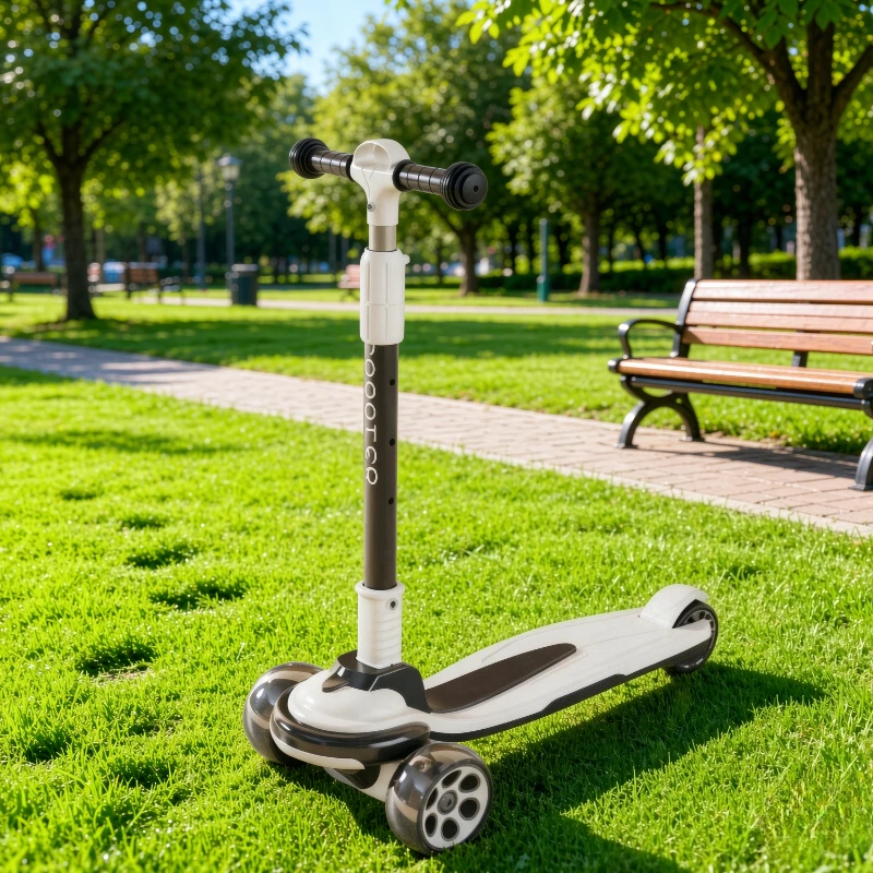 Foldable Kids Kick Scooter Ages 6-12, Light-Up 2-Wheel Push Scooter with Thick PU Wheels, Sturdy Front, Triangular Support Frame