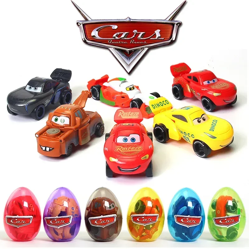 

6 шт., яйцеобразная кукла Disney Pixar Cars, игрушки-автомобили Mcqueen Mater, трансформируемая аниме-фигурка, модель автомобиля, набор игрушек, подарок на день рождения для ребенка