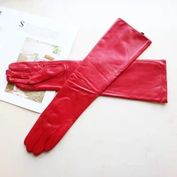Women's Long Leather Gloves Colorful Sheepskin Velvet Lined Fashionable Warm Sunscreen Autumn Winter Gloves