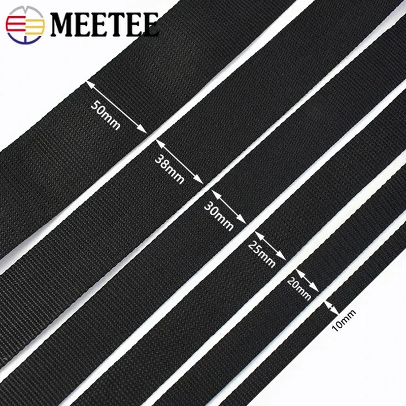 5/10/20M Meetee 20-50mm Nylon Webbing Tape Balck 2mm Thick Backpack Strap Ribbon Safety Belt Sling Sewing Trimming BandAccessory