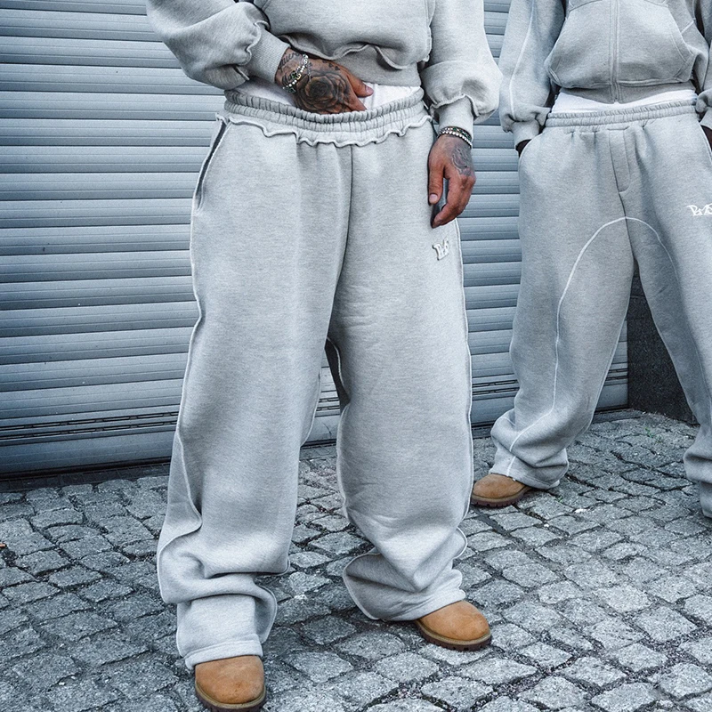 

Unisex Minimalist Embroidered Letter Casual Pants Spring Trendy Patchwork Design Solid Color Sanitary Pants