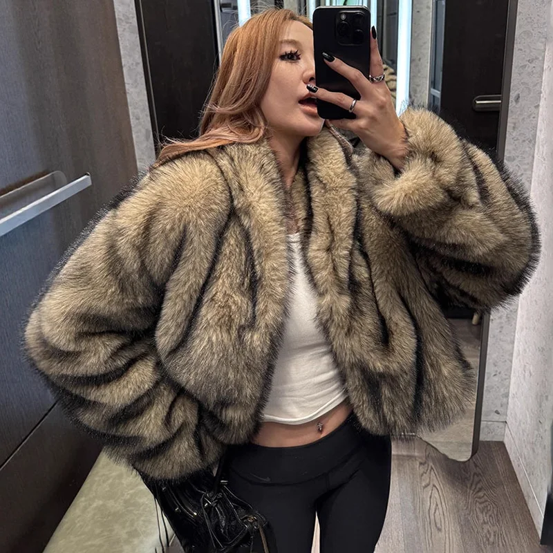 TARUXY-abrigo corto de piel de zorro para mujer, chaqueta Retro de manga larga para otoño e invierno, chaqueta de piel sintética, cárdigan de felpa de estilo callejero a la moda para mujer