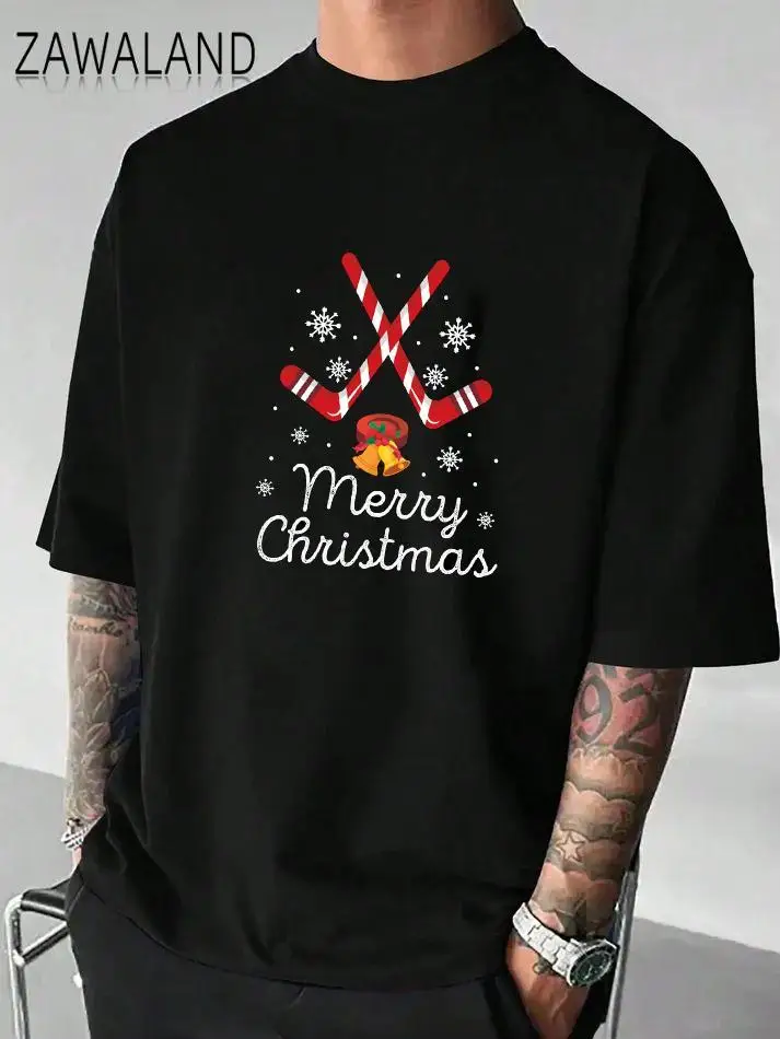 

Zawaland Christmas T-Shirts Men Top Short Sleeve Xmas Snowman Ginger Bread Graphic Cosplay Costumes Tee Summer Male Streetwear