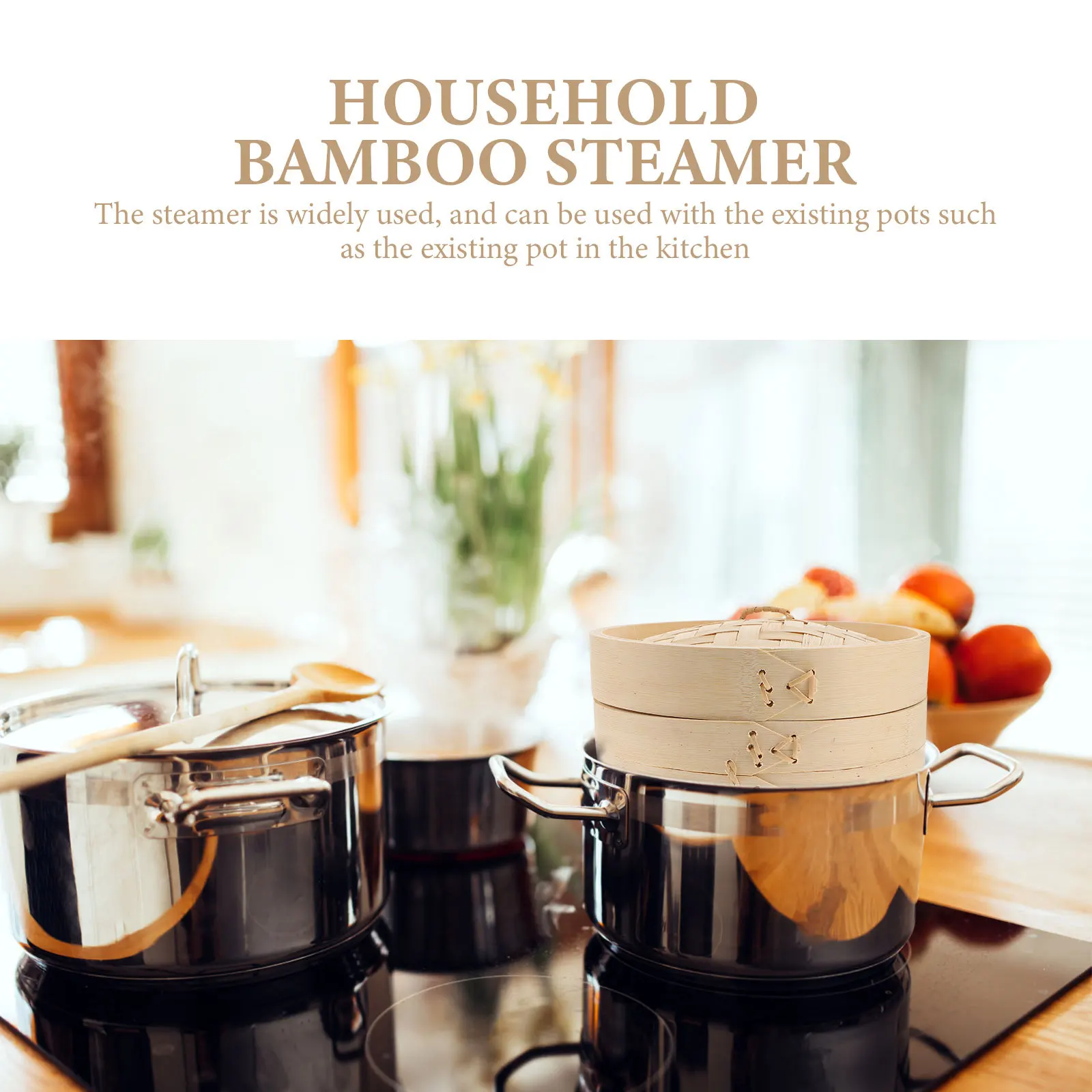 

1 set 1 Set Bamboo Basket With Cover For Rice Eggs Potatoes Corn Meat Desserts Kitchen Household Bamboo Food Steamer Bun Steamer