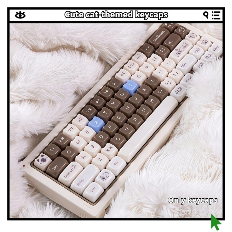 

Cute Keycaps Moa+Mao Plush Siamese Theme Uv Technology Pc Material Ergonomic Touch Silky Keycaps Round Pink Chocolate Color