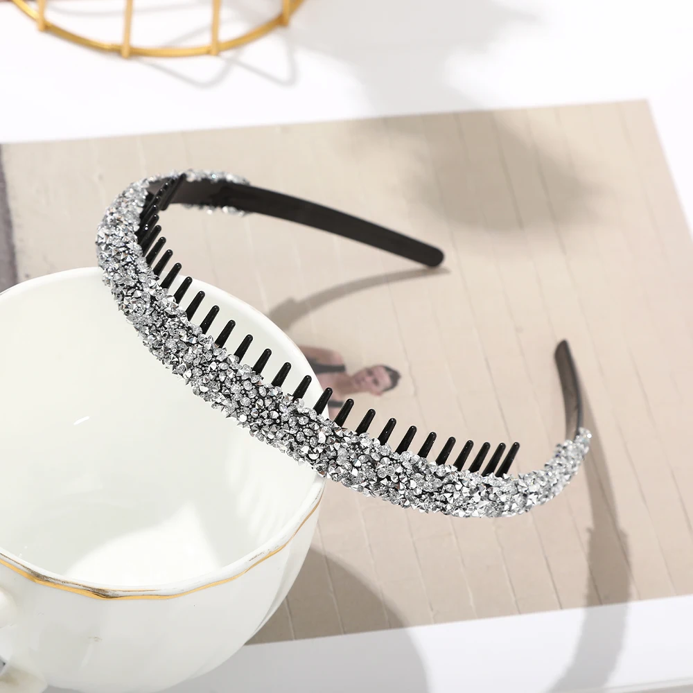 Non-slip Rhinestone Hair Hoops Bands Women Toothed Elastic Headbands For Women Shiny Luxury Hair Hoops Bezel Accessories