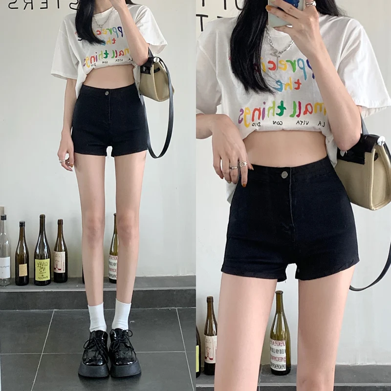 Vita alta Bla Large Size Denim orts Pantaloni da donna dimagranti A-Line Super ort Summer Faion Gamba dritta antirughe