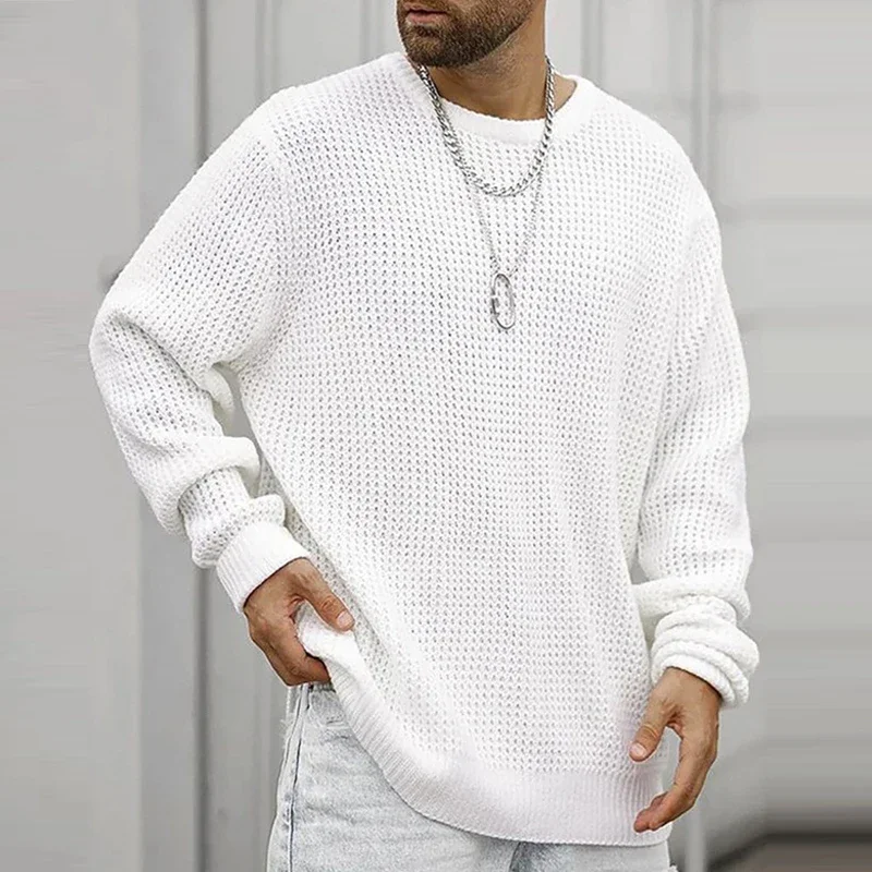 

Men's Casual Sweater 2025 round Neck Long Sleeve Knitted Solid Color Fashion Versatile Top