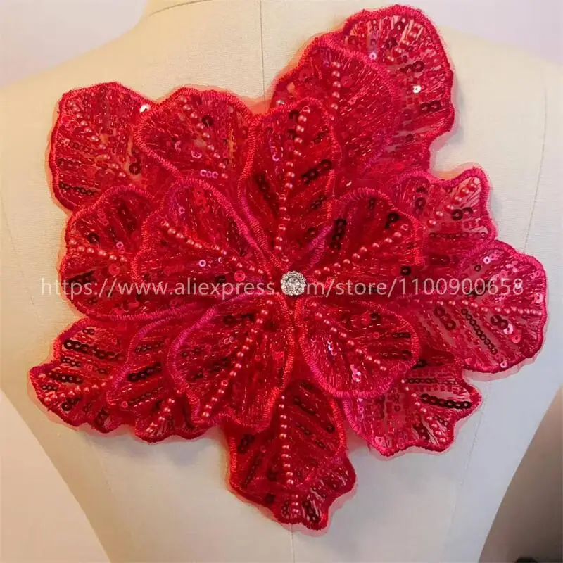 24CMX21CM, 22 Farben. Mehrschichtige bestickte, perlenbesetzte Pailletten-Großblumen, DIY-Kleidung, Mantel-Brustblume, Dekorations-Applikation. – Detail 19