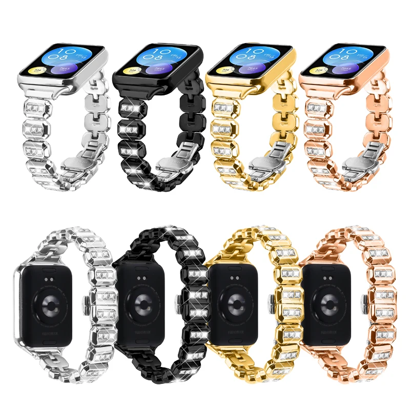 Stainless Steel Strap For Xiaomi Redmi Watch 4 Smart Watch Butterfly Buckle Diamond Bracelet Correa For Mi Band 8 Pro Watchband