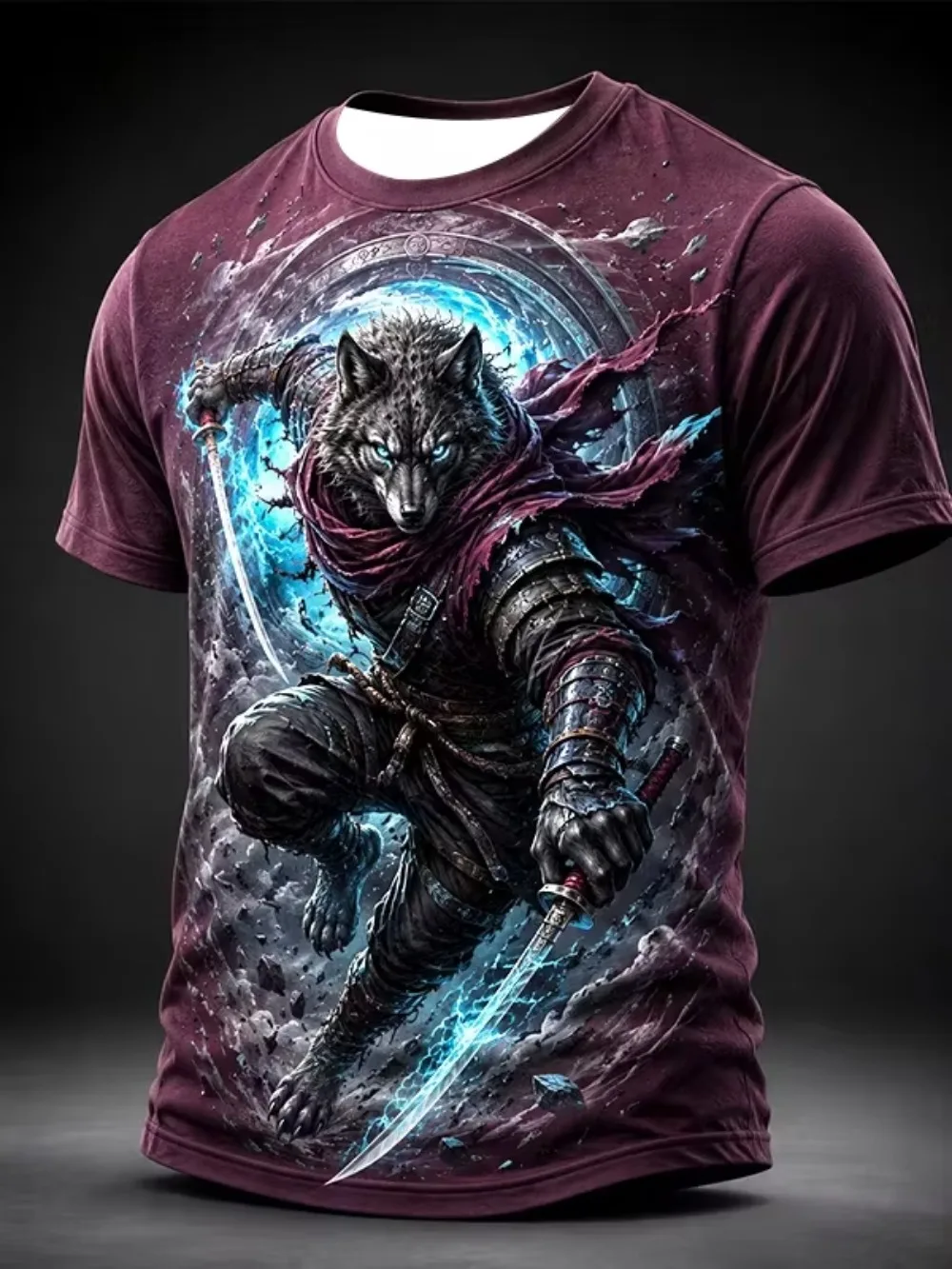 Fantasy Wolf Warrior Double Swords 3D Print Sport Quick- Dry Breathable Men T-Shirt Outdoor Street Casual Parent -Child Clothing